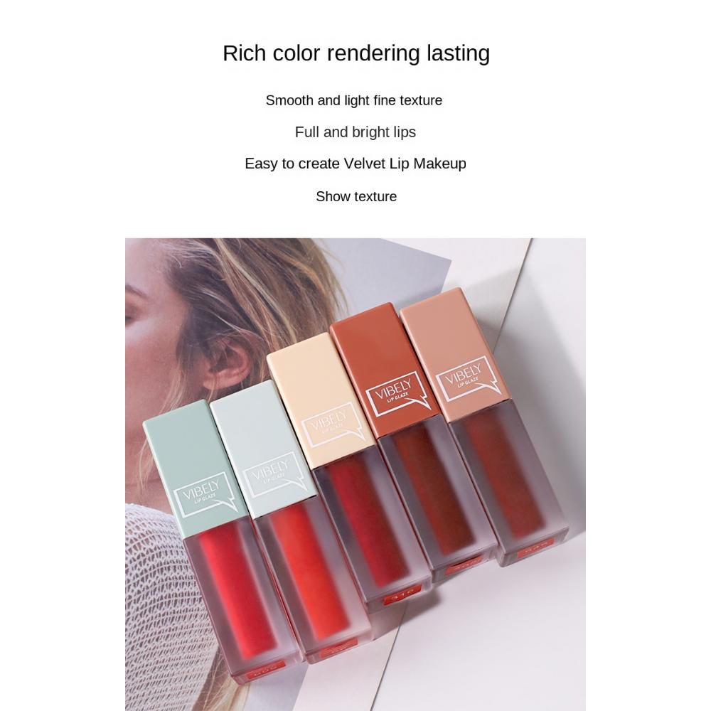 VIBELY Clear Frosted Mirror Women's Aqua Lip Glaze Set of 5 Matte Matte White Non-Stick Lip Glazes