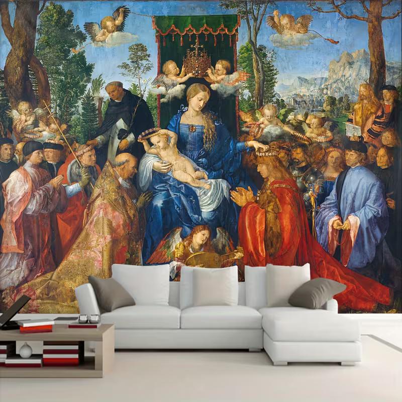 2D Dürer Feast of the Rosary Tapestry Vintage Religious Art Wall Hanging