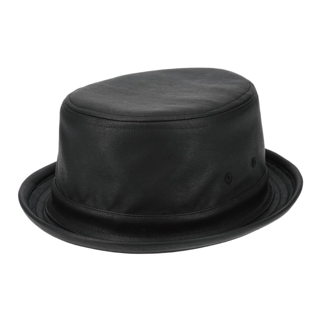 Basic Enchi Fake Leather Porkpie Retro Vintage Style with a Simple Finish and Matte Leather Antibacterial and One Size Fits for Men and Women Hat,