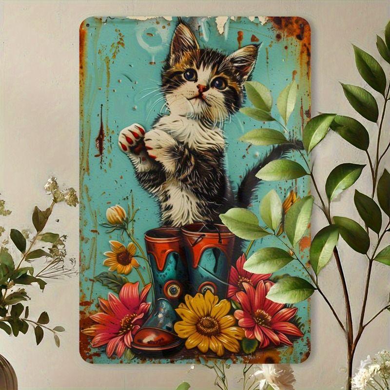 Vintage Style Metal Tin Sign Cute Cats Dogs for Cafe Interior
