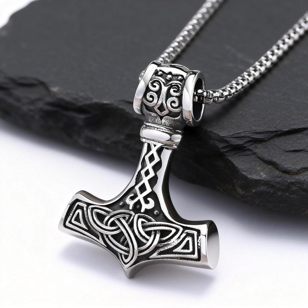 Viking Hammer of Thor for Men,Stainless Steel Norse Pagan Symbol Pendant,Punk Jewelry Gift