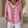 Autumn Winter Knitted Hooded Sweater Cardigan Button Casual Fashion Solid Color Women Wear