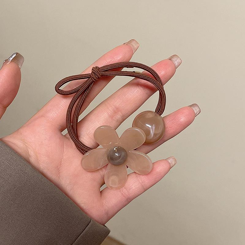 Charming & Durable Acrylic Flower Hair Tie: High-Elasticity Rubber Band for Women, Trendy Hair Accessory