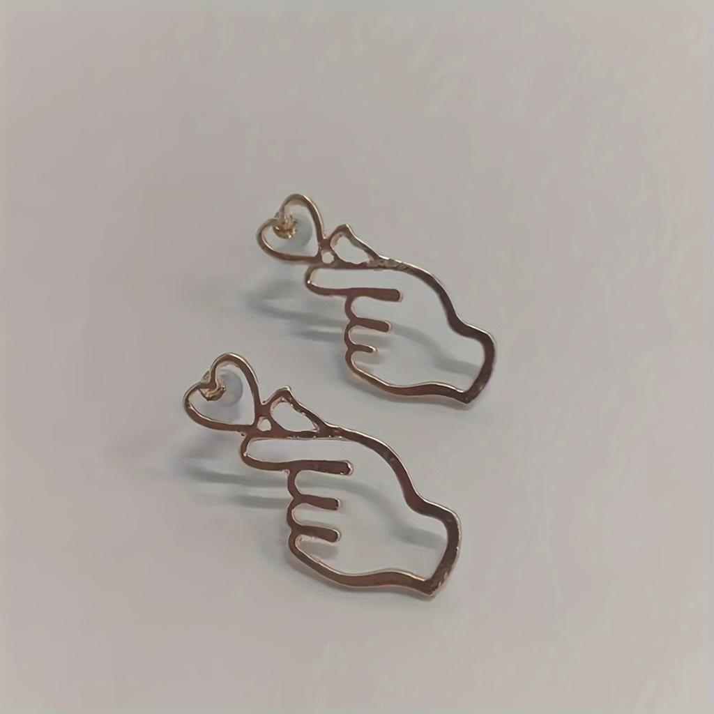 Women's Finger Heart Pendant Earrings - I Love You Gesture Jewelry, Simple Everyday and Valentine's Day Gift,  Elegant Earrings, Sweet Ear
