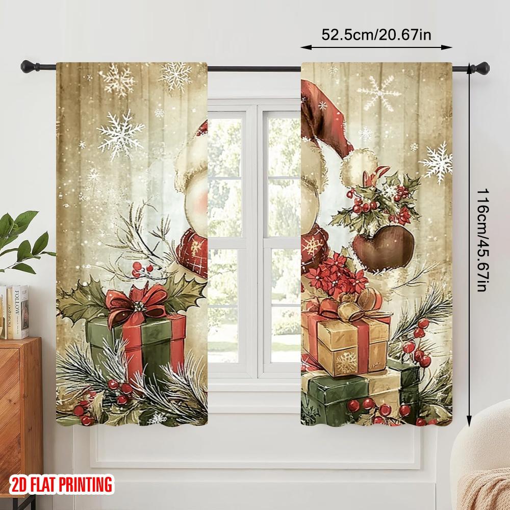 2pcs,2D Plane Printing Light Filtering Curtains Festive Snowman Christmas Gifts Versatile Fabric (without Rod) Decorations