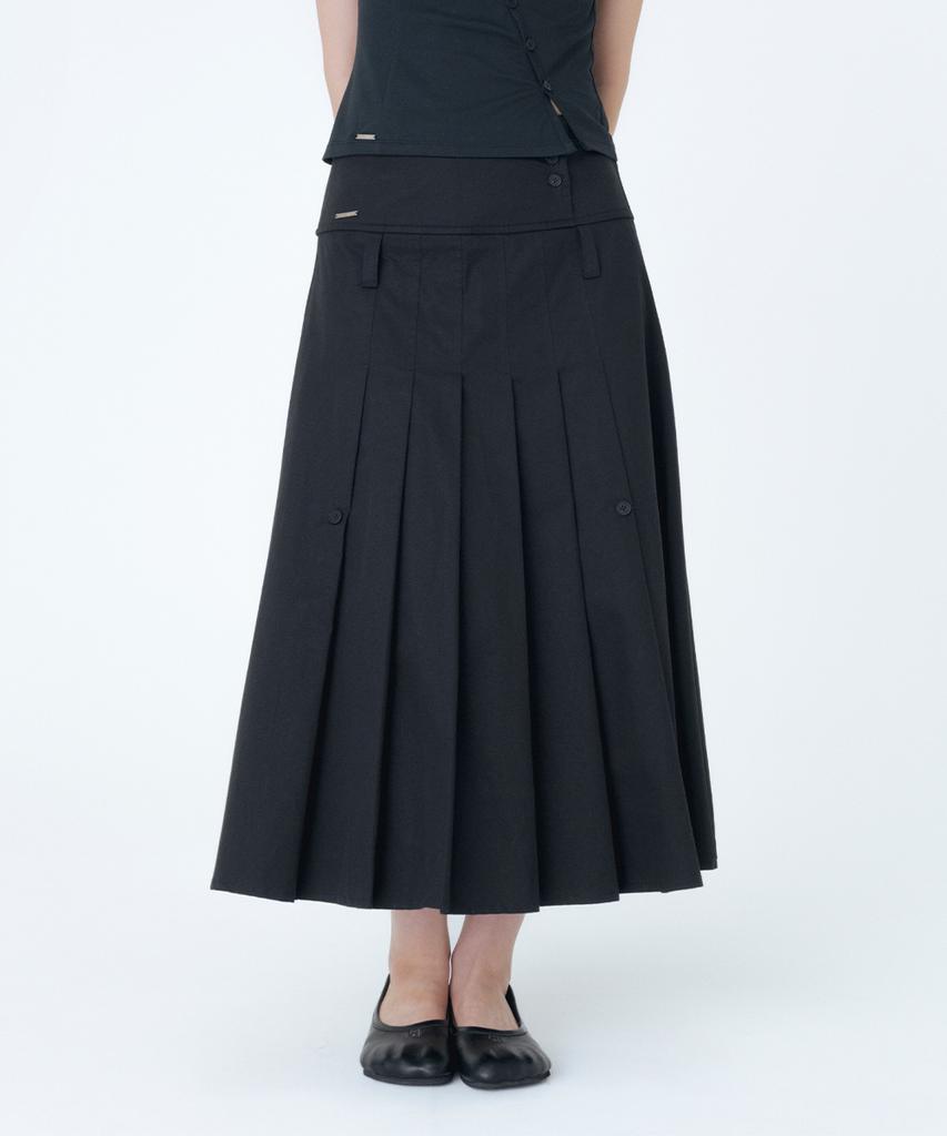 Miseki Seoul Layered Pleats Maxi Skirt Black