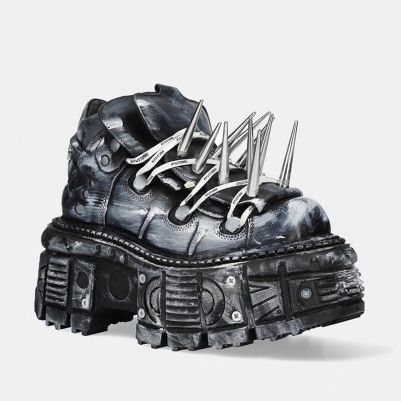 

Модные весенне-осенние готические темно-черные туфли на платформе с толстой подошвой, панк-металлические, увеличивающие рост, кожаные туфли, ботинки с заклепками для женщин, туфли-лодочки 35 чёрный
