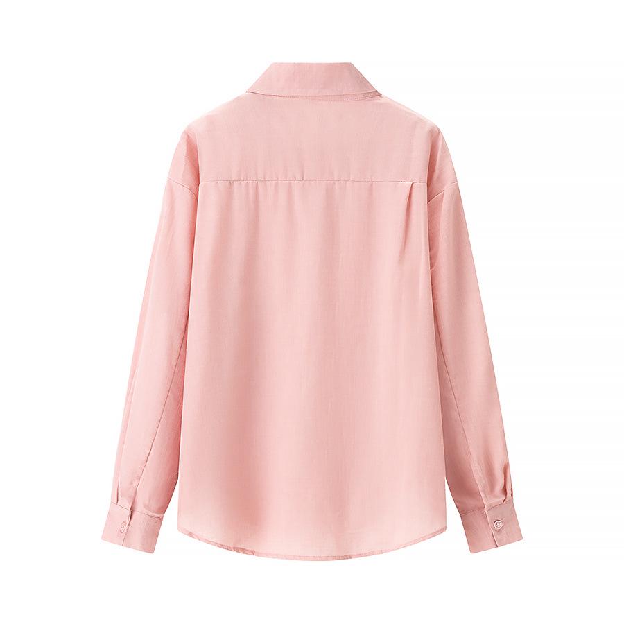 2025 Spring Women's European and American Style Multi-Color Button-Embellished Shirt with Turn-Down Collar