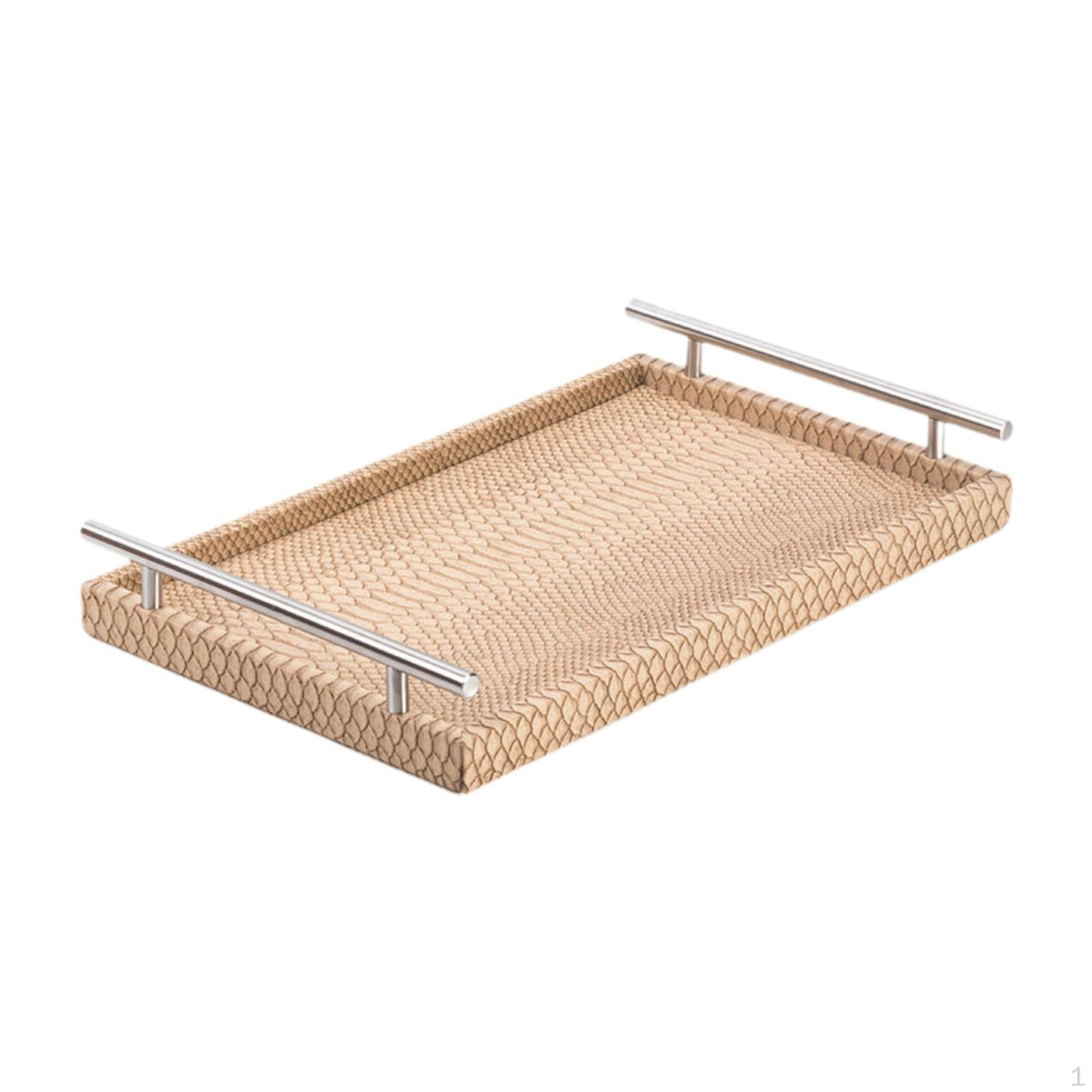 

Coffee Table Serving Tray Food with Metal Handles Desktop Organizer Versatile 15.8x9.8x2.3inch