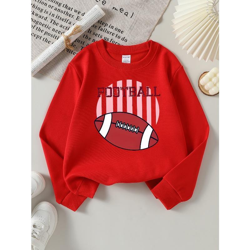 Girls' Long-sleeve Sweatshirt with Round Neck and Printed DesignFootball Print Desig Suitable for Spring and Autumn, Fashionable and Casual