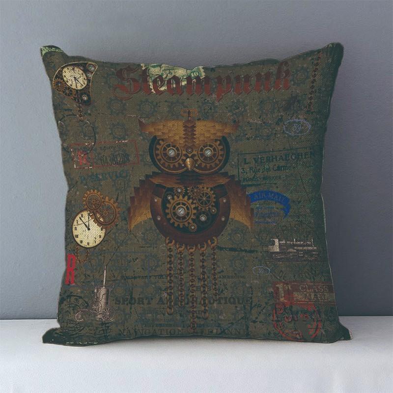 Short Plush Material Pillowcaseeuropean Style Vintage Steampunk Patterns Printed Cozy Couch Cushion Cover Home Decorative Pillow
