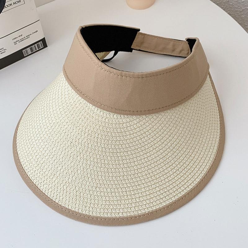 Mode Leerer Zylinder Sommer Strohhut Breite Krempe Strand Sonnenschutzhut Pferdeschwanz Kappe für Outdoor-Aktivitäten Camping Laufen