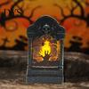 Gothic Home Ornament Tombstone Candle Lantern, LED Lighted Spooky Graveyard Table Lamp, Halloween Festival Gift Small Night Light for Haunted