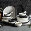 Black and White Ceramic Tableware, Plates, Plates, Household Eating Bowls, Soup Bowls, High-end Luxury Japanese Tableware Sets.