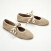 Lace Up Ballet Flats Shoes for Woman Round Toe Faux Suede Leather Casual Ladies Shoes Shallow Soft Sole Comfortable Loafers