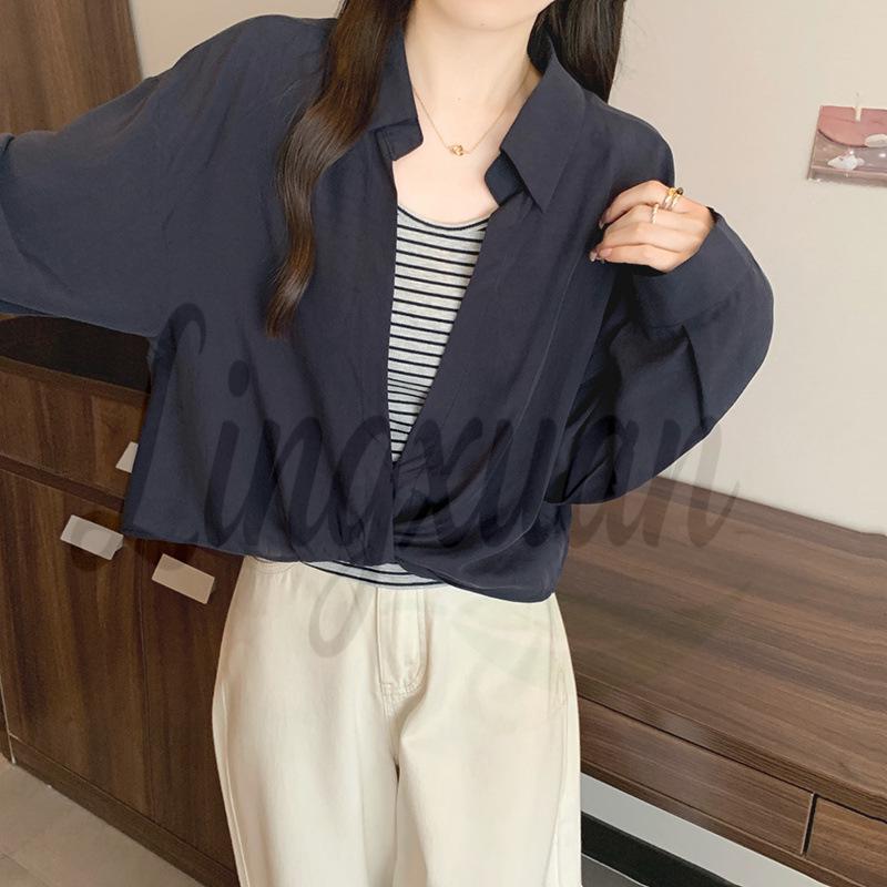 

Spring 2026 Plus Size Women s Striped Vest and Sun Protection Shirt Set L королівський синій колір