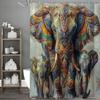 Bohemian Art Słoń Afrykański Kwiatowa Zasłona Prysznicowa, Dekoracyjna Zasłona Prysznicowa do Łazienki, Wodoodporna Zasłona Prysznicowa z Haczykami