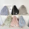 32 New Fashion Trend Drawstring Backpack Beaded Summer Plaid Canvas Backpack Simple Commute