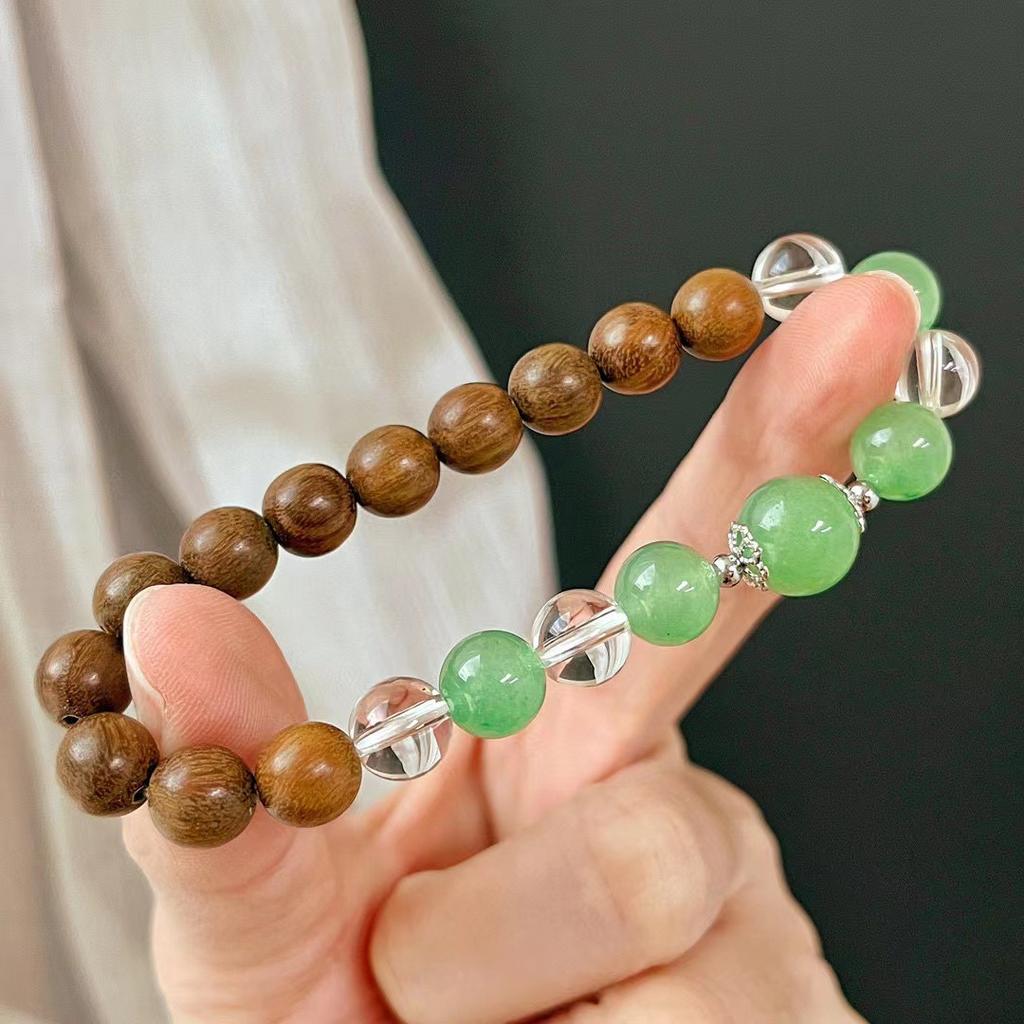 Vintage Atmosphere, Natural White Crystal Dongling Jade Sandalwood Bracelet, Literary And Artistic Fan Bracelet.