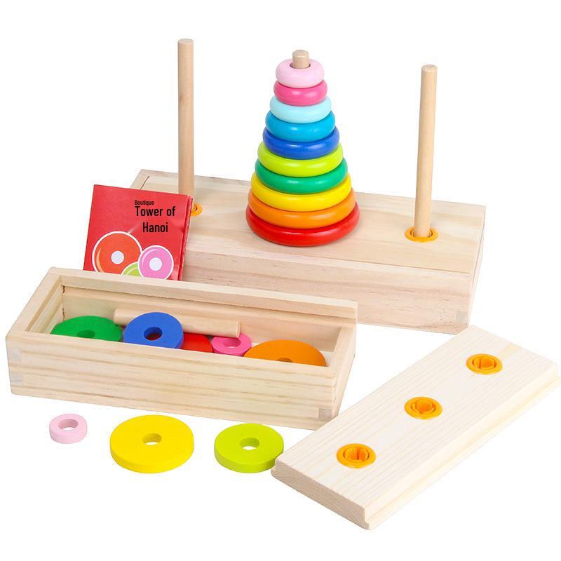 Hanoi Tower Wooden Puzzle Toy for Logical Thinking - Eight Layers for Early Education and Elementary Students