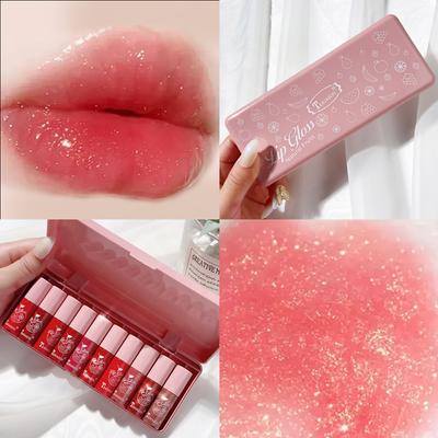 10 Pink Pearl Light Box Lesk na rty Lip Dye Lip Glaze Hydratační, dlouhotrvající hydratační roztomilá zrcadlová rtěnka