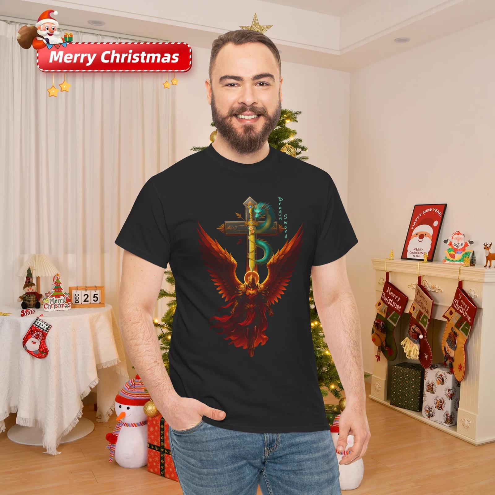 Angelic Guardian Cross Fiery Winged Warrior Armor T-Shirt 3XL