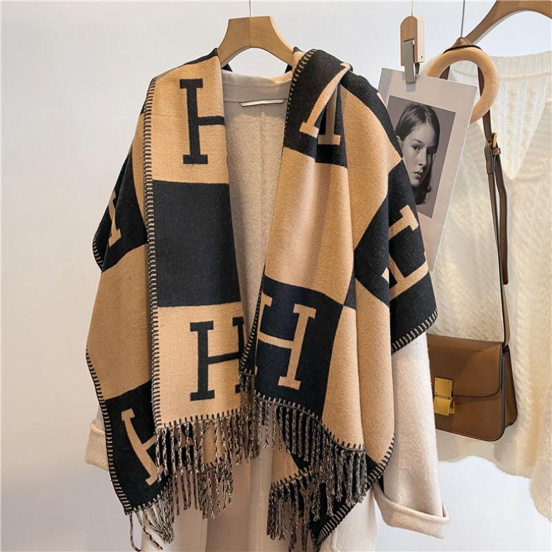 Core-spun yarn scarf winter new double-sided long letter shawl warm holiday gift scarf women
