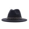 European and American Style Spring and Autumn Winter Imitation Felt Big Edge Hat British Retro Woolen Top Hat Women's Pearl Rhinestone Ribbon Jazz Hat