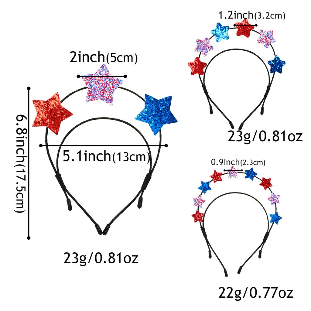 Multiple Stars Independence Day Hairbands Glitter Stars Headband Red Blue White Headdress for Independence Day Hair Accessories