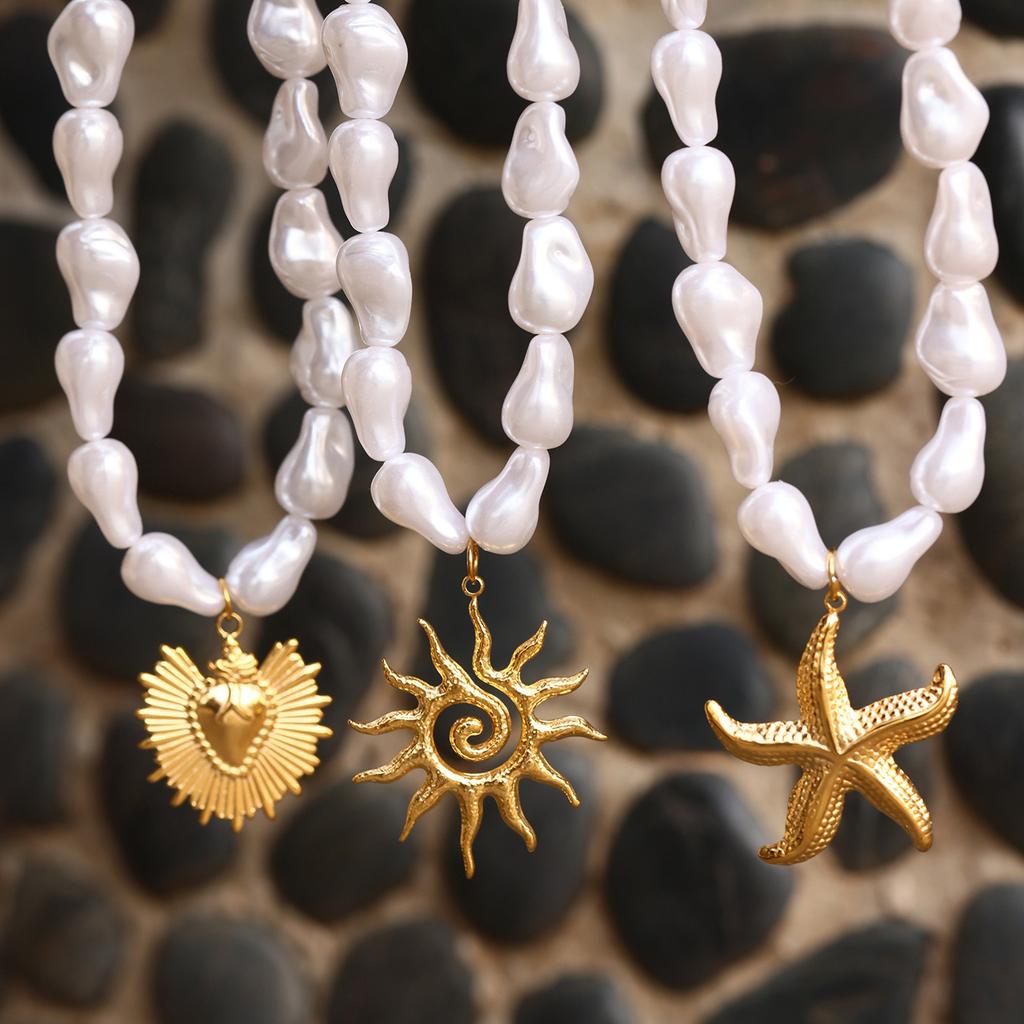 Ozean-Serie, Perle, Seestern, Mehrfach-Accessoire Schlüsselbein-Kette, Modisch, Leichter Luxus, Strand-Stil