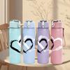 1PC Hand Drawn Sketch Heart Print 750ml Color Plastic Sports Water Bottle Leakproof Flip Straw Lid Suitable for Sports Office Home Use