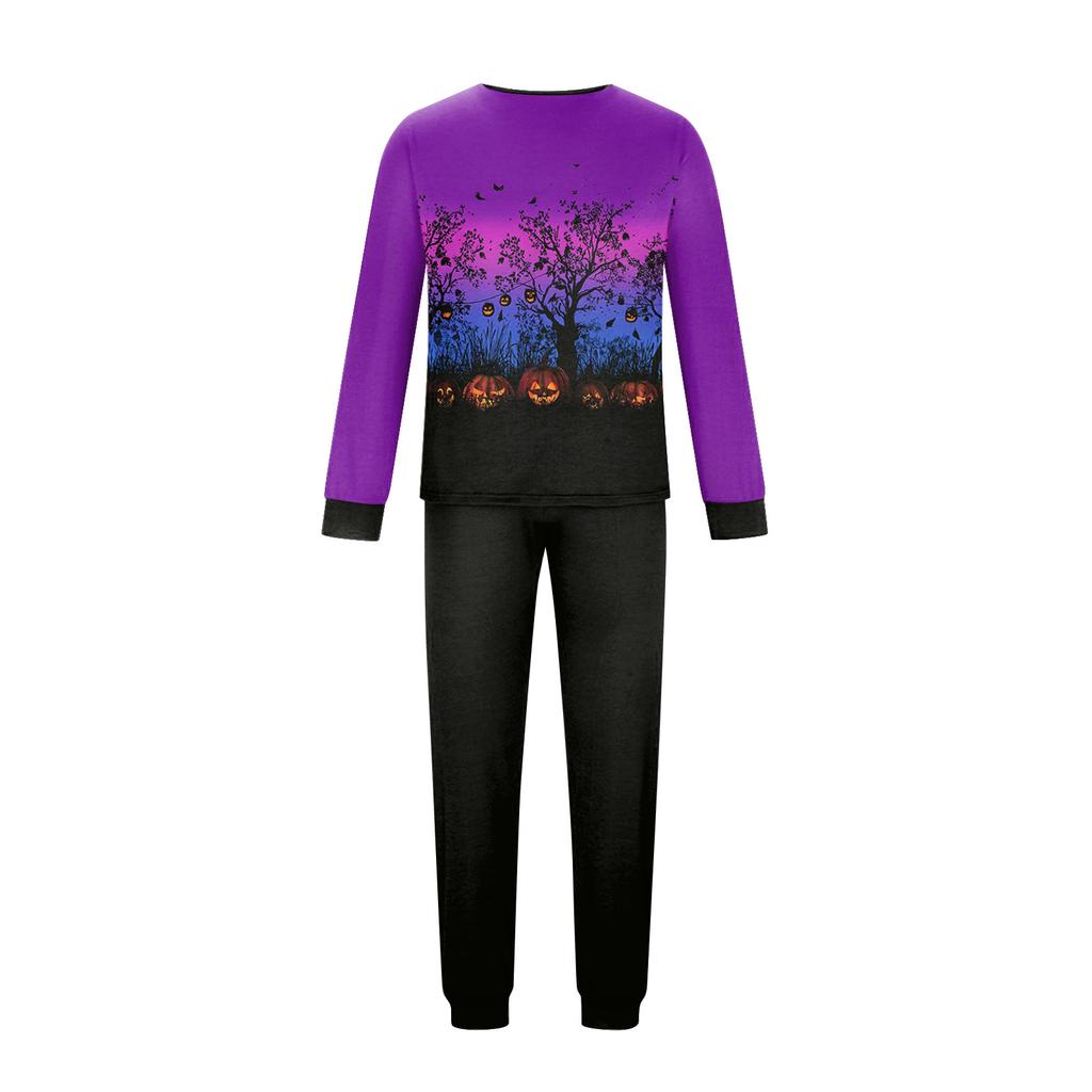 Family Matching Halloween Print Pajama Set Long Sleeve Top and Pants for Women and Kids