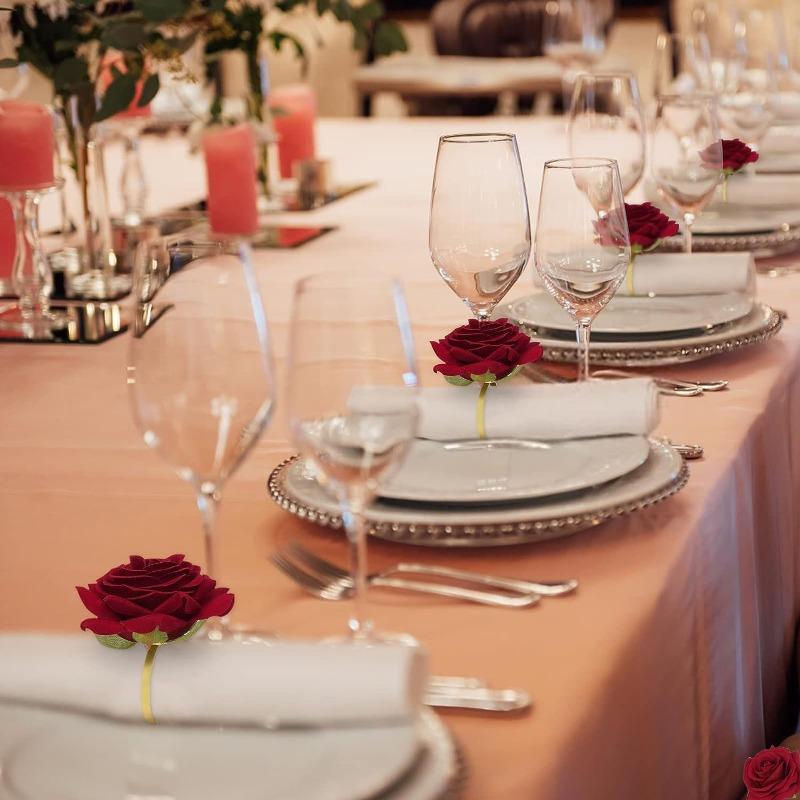 Valentine's Day Christmas Rose Napkin Rings Wedding Banquet Hotel Table Setting Decor DinnerNapkin Holders for Special Occasions