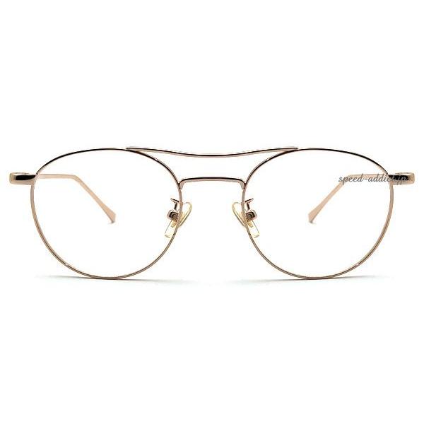 Used W BRIDGE BOSLLINGTON SUNGLASS GOLD  CLEAR/Double Bridge Twin Bridge Bosllington Round Glasses Retro Non Prescription Lightweight UV Protection