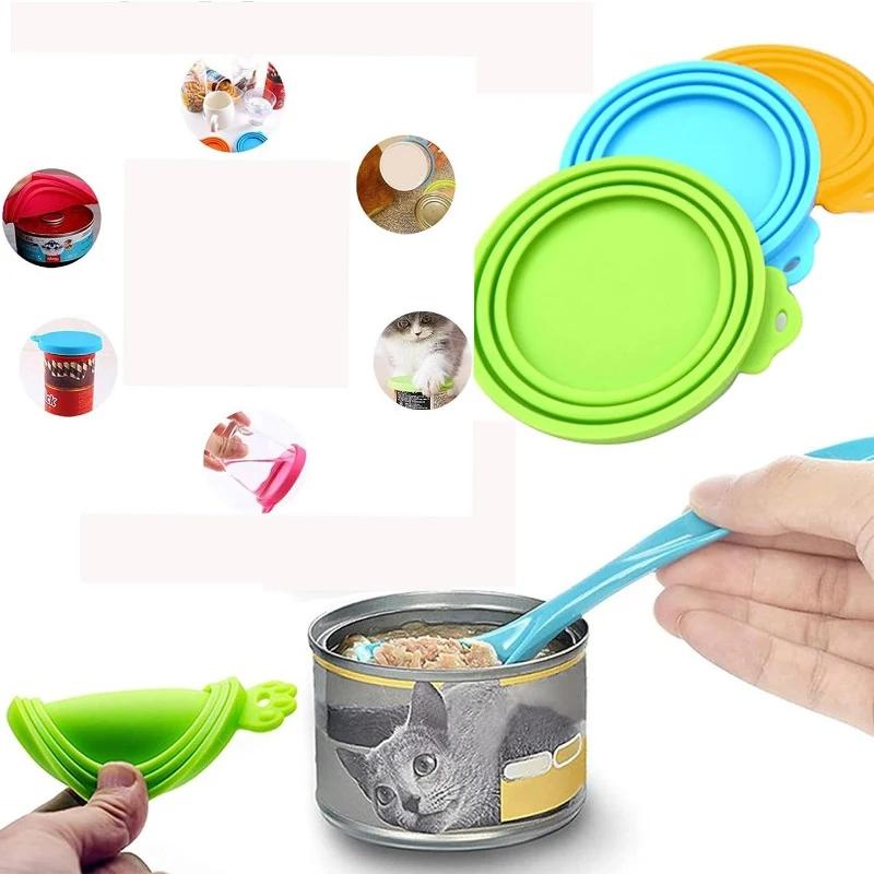 Juego de 2 tapas reutilizables de silicona para latas de comida para mascotas, tapa de lata para almacenamiento de perros y gatos, con cuchara