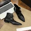First Encounter Season French Pointed Belt Buckle Side Pull Thick Heel Fashion Temperament Mary Jane Summer Short Boots Women