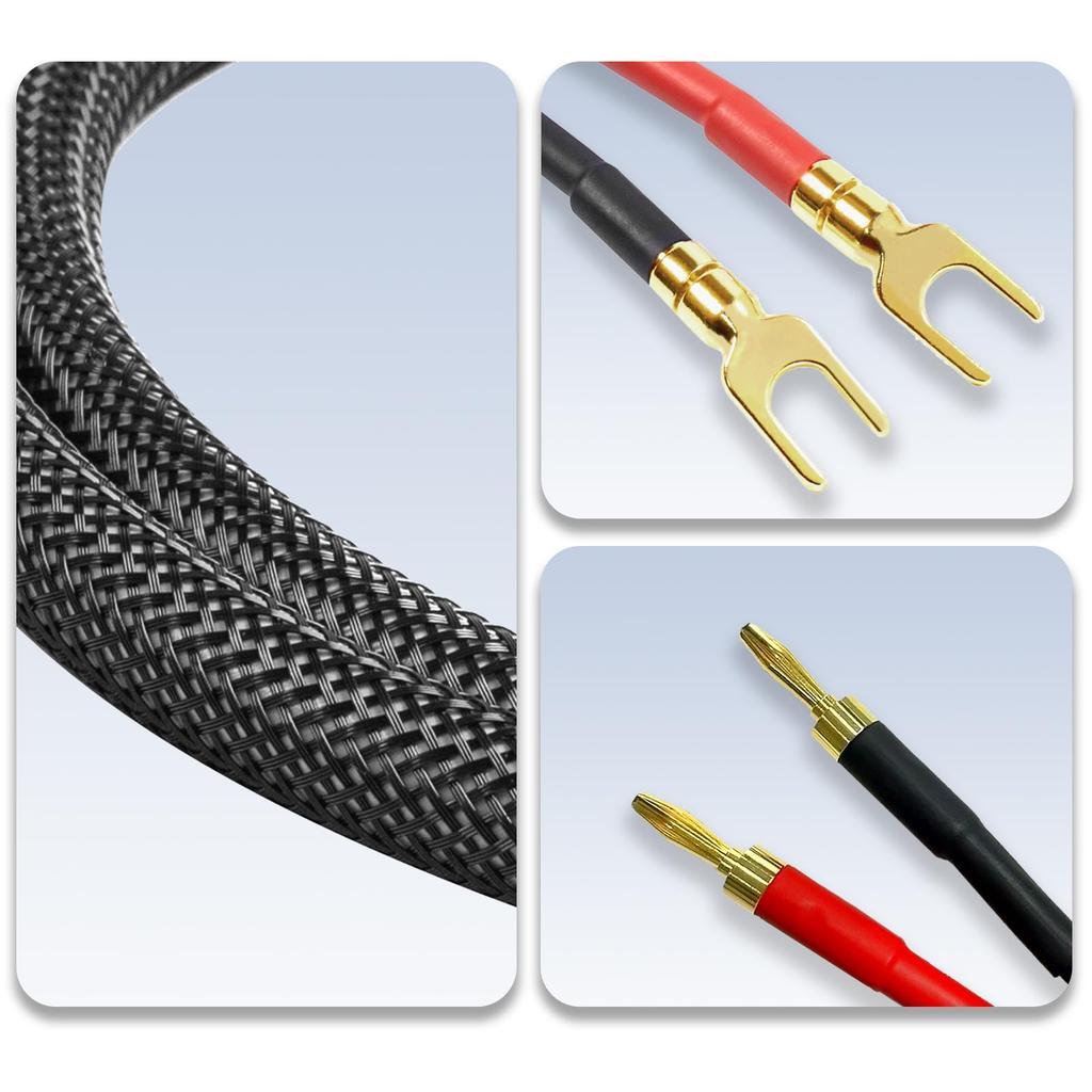 Meamaz Speaker Cable with Banana Fork Double Male 4mm Banana Nylon Braided Speaker Speaker Speaker 2m Plugs, Plug, U-2 High-Durability Cable, Hi-Fi