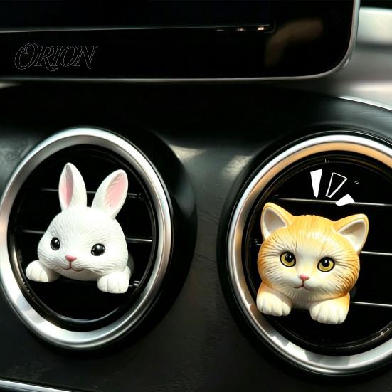 Car Air Freshener Vent Clip Cute Clip, Lying Cat/Tiger/Panda/Rabbit Holder for SUV Creative Auto Interior Decor Truck, Dashboard with Aroma Pad, Resin
