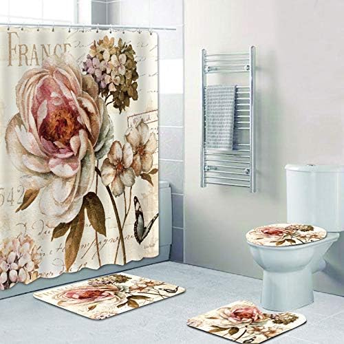 Shower Curtain And Bathroom Carpet Non-Slip Toilet Set, Home Bathtub Waterproof Shower Curtain 3D Printed Durable Polyester Fabr