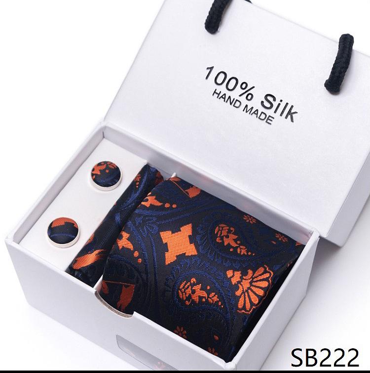 Men's 1200-Needle High-Density Business Stripe & Paisley Tie Set - 6 Piece Groom & Wedding Gift Box