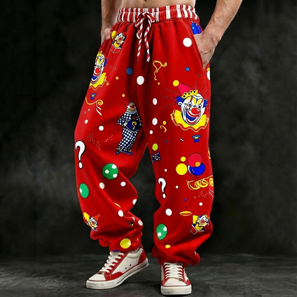 Pantaloni Jogger Denim cu Imprimeu Digital 3D pentru Bărbați - Croială Largă Americană și Margini cu Catarame - Pantaloni Lungi Street Hip-Hop