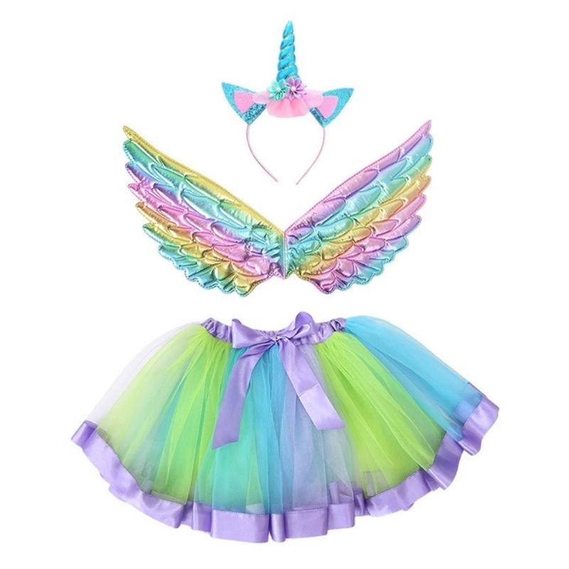 Fairy Wing Unicorns Headbands Tutus Skirts for Kids Girls Unicorns Pretend Play Costume Halloween Birthday Party Decors