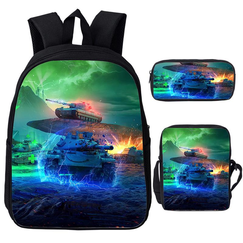3 stuks Set Spel Anime War Thunder Schooltassen Vecht Tanka Print Rugzakken voor School Tiener Meisjes Jongens World of Tanks Rugzak
