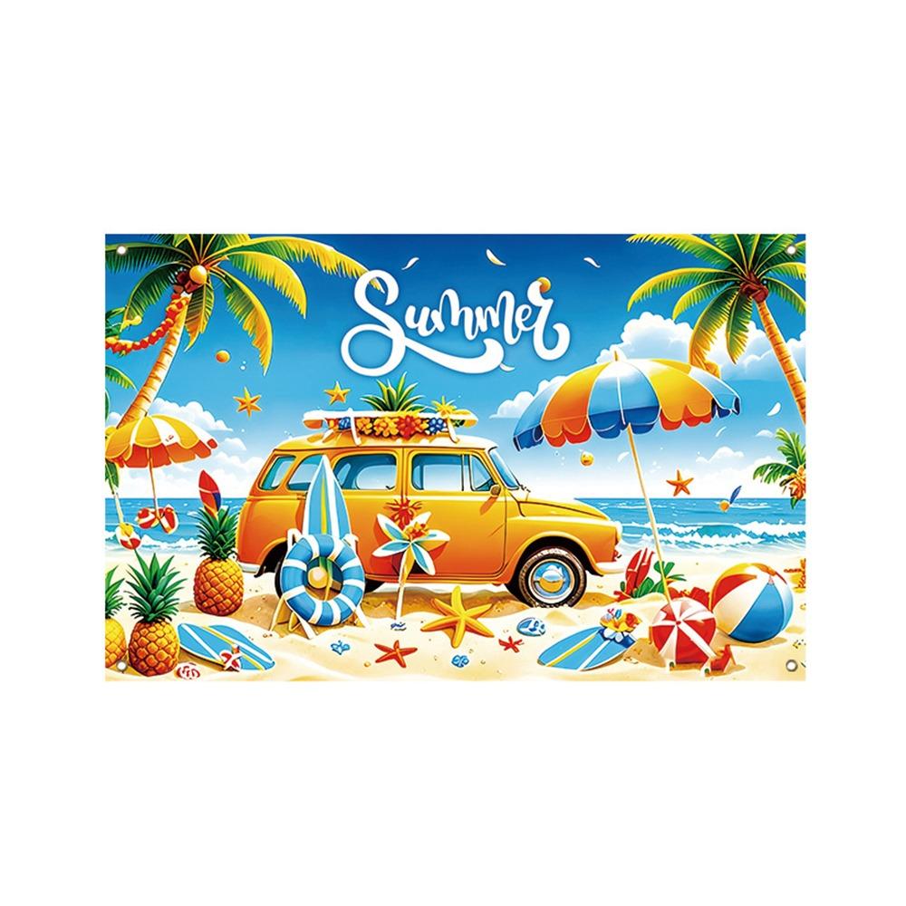 Flower Parasol Ball Design Summer Beach Backdrop Tropical Theme Seaside Backdrop  Summer Event