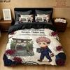 Jujutsu Kaisen Patrón Juego de Ropa de Cama Edredón Funda de Edredón Funda de Almohada Hogar Regalo de Cumpleaños(1 * funda nórdica + 2 * fundas de almohada, sin núcleo)