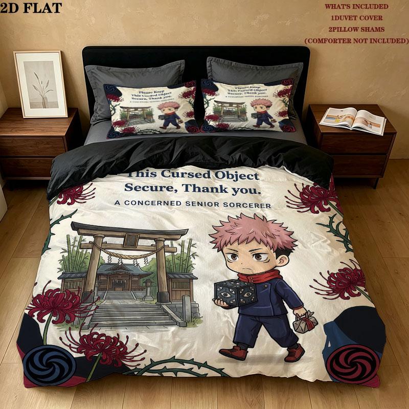Jujutsu Kaisen Patrón Juego de Ropa de Cama Edredón Funda de Edredón Funda de Almohada Hogar Regalo de Cumpleaños(1 * funda nórdica + 2 * fundas de almohada, sin núcleo)