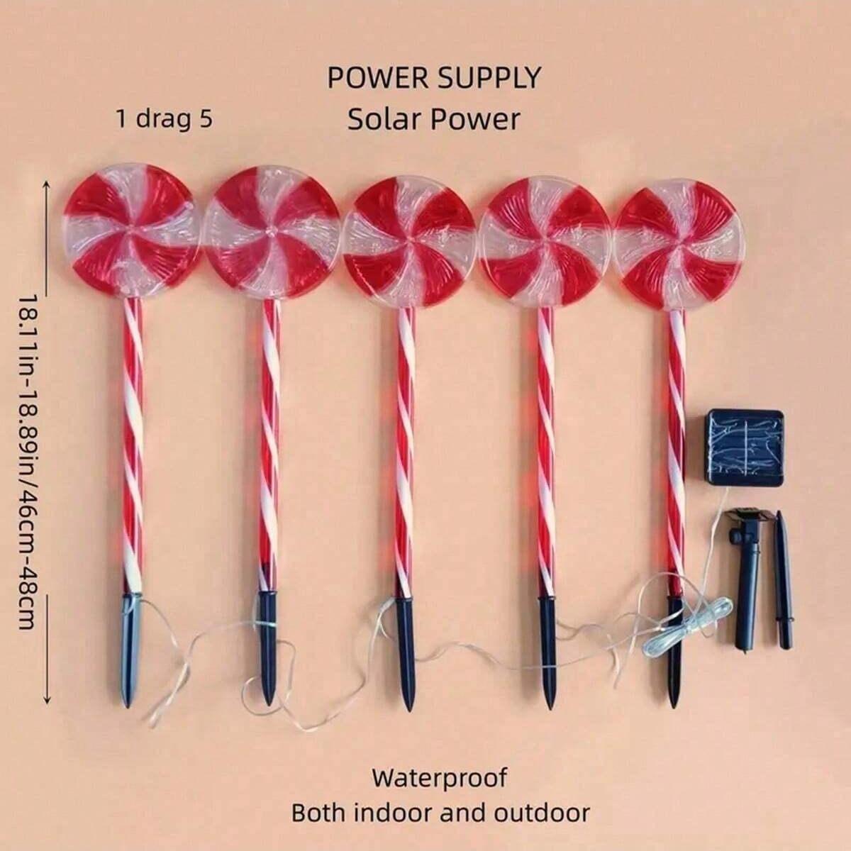 

5Pcs/set Christmas Decorations Outdoor Yard Candy Lights with 8 Modes Waterproof Lights For Home Deck Lawn Patio Holiday Decor теплим білим кольором