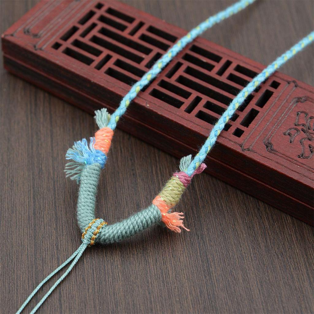 Hetian Jade Beeswax Tangka Rope Necklace with Multi-Treasure Hand-Rubbed Cotton Thread Tassels - DIY Weaving Accessory.