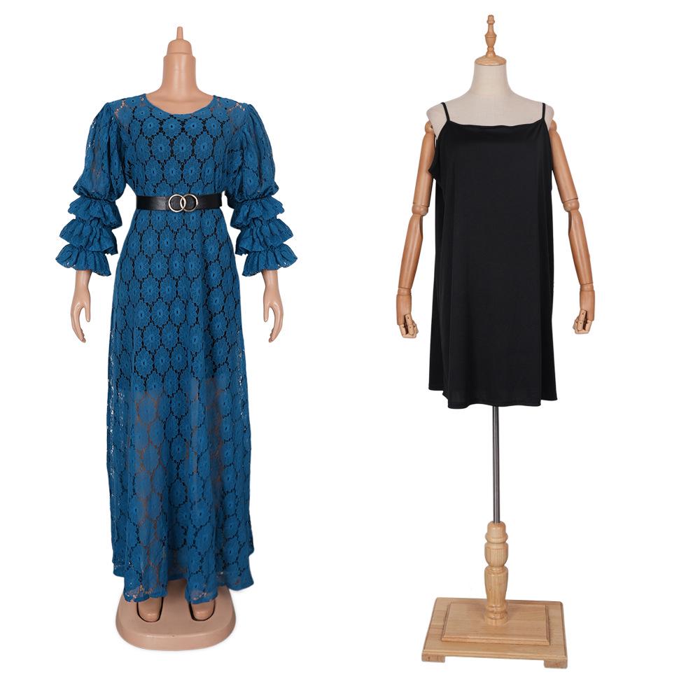 

Plus Size African-Inspired Lace Dress with Round Neck for Women 2XL