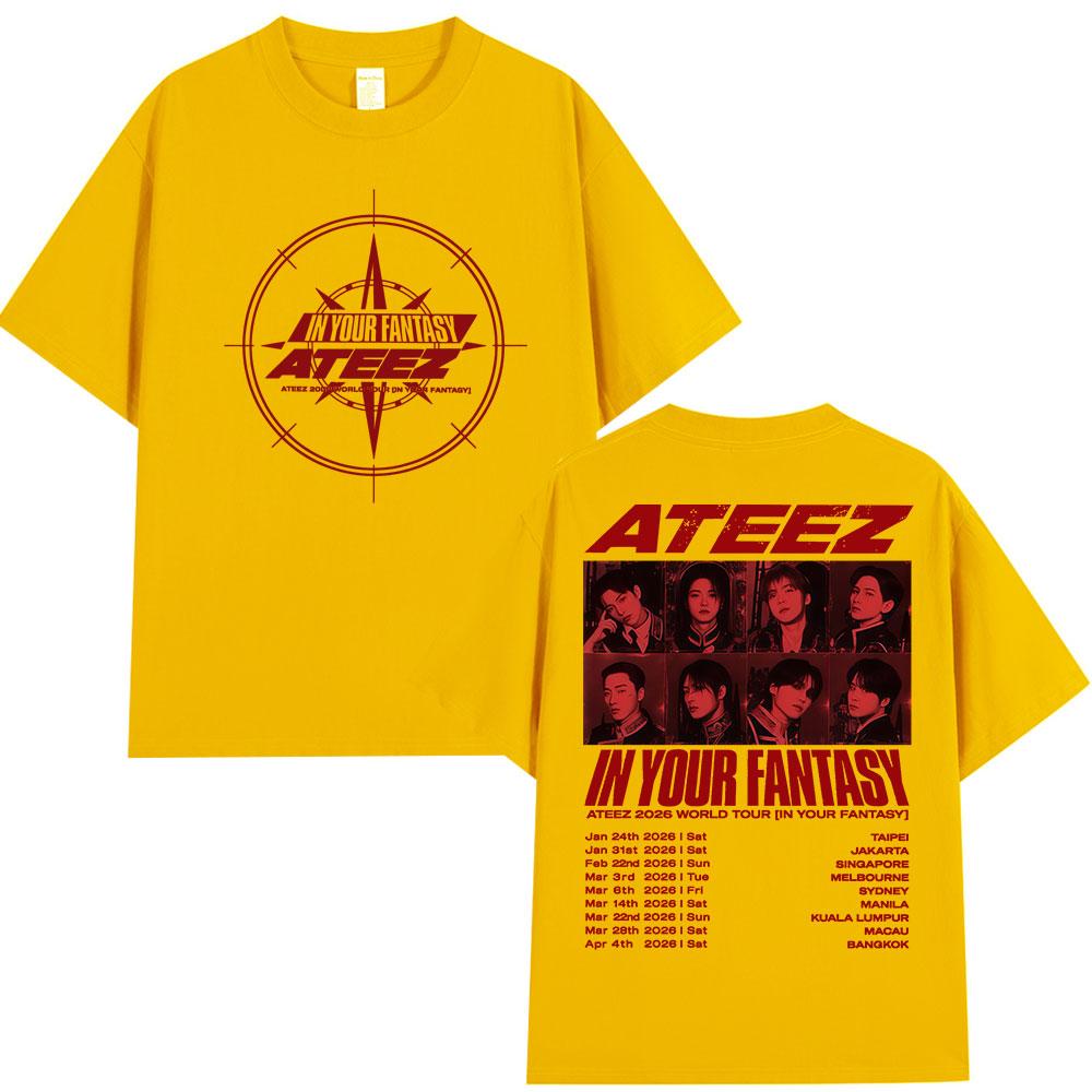 Ateez 2026 World Tour in Your Fantasy T-shirt Unisex Abbigliamento Donna Casual Cotone Oversize Estiva Manica Corta Top Streetwear